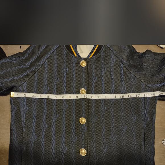 3.1 Phillip Lim Brocade Cable Print Varsity Bomber Black & Blue Jacket Size 4 - Picture 7 of 16